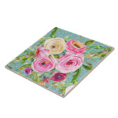 Rose in Rosa und Creme auf dem Aqua-Glitzer Fliese (Seite)