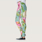 Rose in Rosa und Creme auf dem Aqua-Glitzer Leggings (Links)