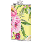 Rose in Rosa und Creme auf Gelb Flachmann (Links)