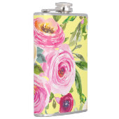 Rose in Rosa und Creme auf Gelb Flachmann (Rechts)