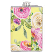 Rose in Rosa und Creme auf Gelb Flachmann (Rückseite)