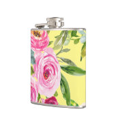 Rose in Rosa und Creme auf Gelb Flachmann (Links)