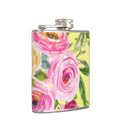 Rose in Rosa und Creme auf Gelb Flachmann (Rechts)