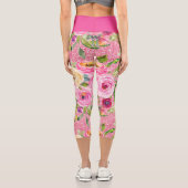 Rose in Rosa und Creme auf rosa Glitzer Capri Leggings (Rückseite)