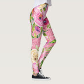 Rose in Rosa und Creme auf rosa Glitzer Leggings (Rechts)