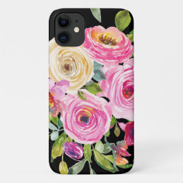 Rose in Rosa und Creme auf Schwarz Case-Mate iPhone Hülle