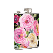 Rose in Rosa und Creme auf Schwarz Flachmann (Rechts)