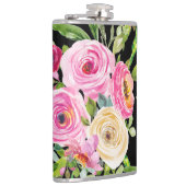 Rose in Rosa und Creme auf Schwarz Flachmann (Rechts)