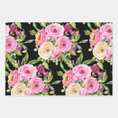 Rose in Rosa und Creme auf Schwarz Geschenkpapier Set (Vorderseite 3)