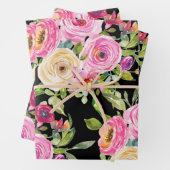 Rose in Rosa und Creme auf Schwarz Geschenkpapier Set (Beispiel)