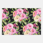 Rose in Rosa und Creme auf Schwarz Geschenkpapier Set (Vorderseite)