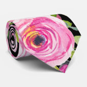 Rose in Rosa und Creme auf Schwarz Krawatte (Gerollt)