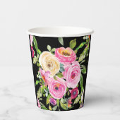 Rose in Rosa und Creme auf Schwarz Pappbecher (Rückseite)