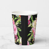 Rose in Rosa und Creme auf Schwarz Pappbecher (Rechts)