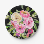 Rose in Rosa und Creme auf Schwarz Pappteller (Vorderseite)