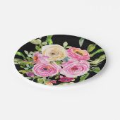 Rose in Rosa und Creme auf Schwarz Pappteller (Schrägansicht)