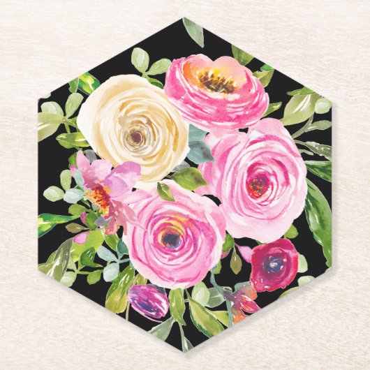 Rose in Rosa und Creme auf Schwarz Untersetzer (Vorderseite)