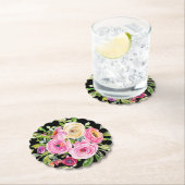 Rose in Rosa und Creme auf Schwarz Untersetzer (Vor Ort)