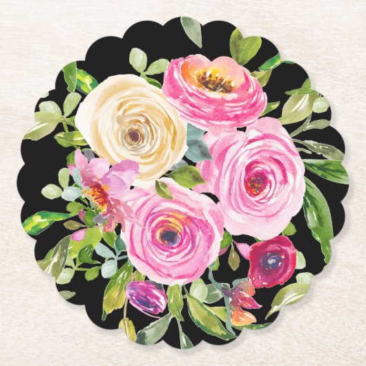 Rose in Rosa und Creme auf Schwarz Untersetzer (Vorderseite)