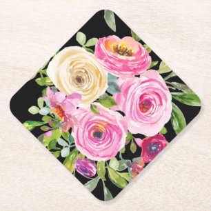 Rose in Rosa und Creme auf Schwarz Untersetzer