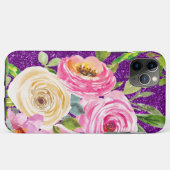 Rose in Rosa und Creme, Lila Glitzer Case-Mate iPhone Hülle (Rückseite (Horizontal))