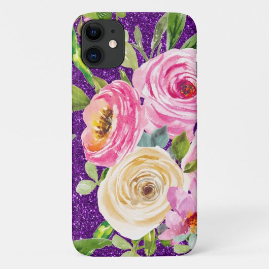 Rose in Rosa und Creme, Lila Glitzer Case-Mate iPhone Hülle (Rückseite)