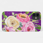 Rose in Rosa und Creme, Lila Glitzer Case-Mate iPhone Hülle (Rückseite (Horizontal))