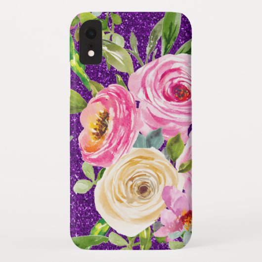 Rose in Rosa und Creme, Lila Glitzer Case-Mate iPhone Hülle (Rückseite)