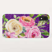 Rose in Rosa und Creme, Lila Glitzer Case-Mate iPhone Hülle (Rückseite (Horizontal))