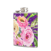 Rose in Rosa und Creme, Lila Glitzer Flachmann (Links)