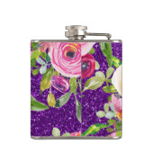 Rose in Rosa und Creme, Lila Glitzer Flachmann (Rückseite)