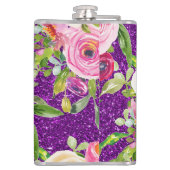 Rose in Rosa und Creme, Lila Glitzer Flachmann (Rückseite)