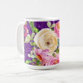 Rose in Rosa und Creme, Lila Glitzer Kaffeetasse (Vorderseite Links)