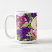 Rose in Rosa und Creme, Lila Glitzer Kaffeetasse (Links)