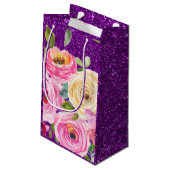 Rose in Rosa und Creme, Lila Glitzer Kleine Geschenktüte (Rückseite Schrägansicht)