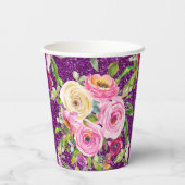 Rose in Rosa und Creme, Lila Glitzer Pappbecher (Rückseite)