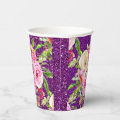Rose in Rosa und Creme, Lila Glitzer Pappbecher (Rechts)