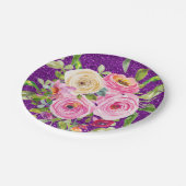 Rose in Rosa und Creme, Lila Glitzer Pappteller (Schrägansicht)