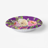 Rose in Rosa und Creme, Lila Glitzer Pappteller (Gewinkelt)