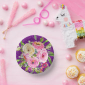 Rose in Rosa und Creme, Lila Glitzer Pappteller (Party)