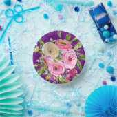 Rose in Rosa und Creme, Lila Glitzer Pappteller (Party)