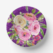 Rose in Rosa und Creme, Lila Glitzer Pappteller (Vorderseite)