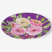 Rose in Rosa und Creme, Lila Glitzer Pappteller (Schrägansicht)