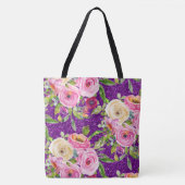 Rose in Rosa und Creme, Lila Glitzer Tasche (Vorderseite)