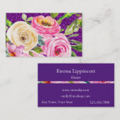 Rose in Rosa und Creme, Lila Glitzer Visitenkarte (Vorne/Hinten)