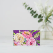 Rose in Rosa und Creme, Lila Glitzer Visitenkarte (Stehend Vorderseite)