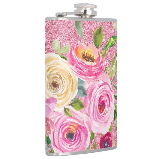 Rose in Rosa und Cremepinot Glitzer Flachmann (Rechts)