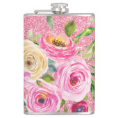 Rose in Rosa und Cremepinot Glitzer Flachmann (Vorderseite)