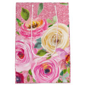 Rose in Rosa und Cremepinot Glitzer Mittlere Geschenktüte (Rückseite)