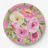 Rose in Rosa und Cremepinot Glitzer Pappteller (Vorderseite)